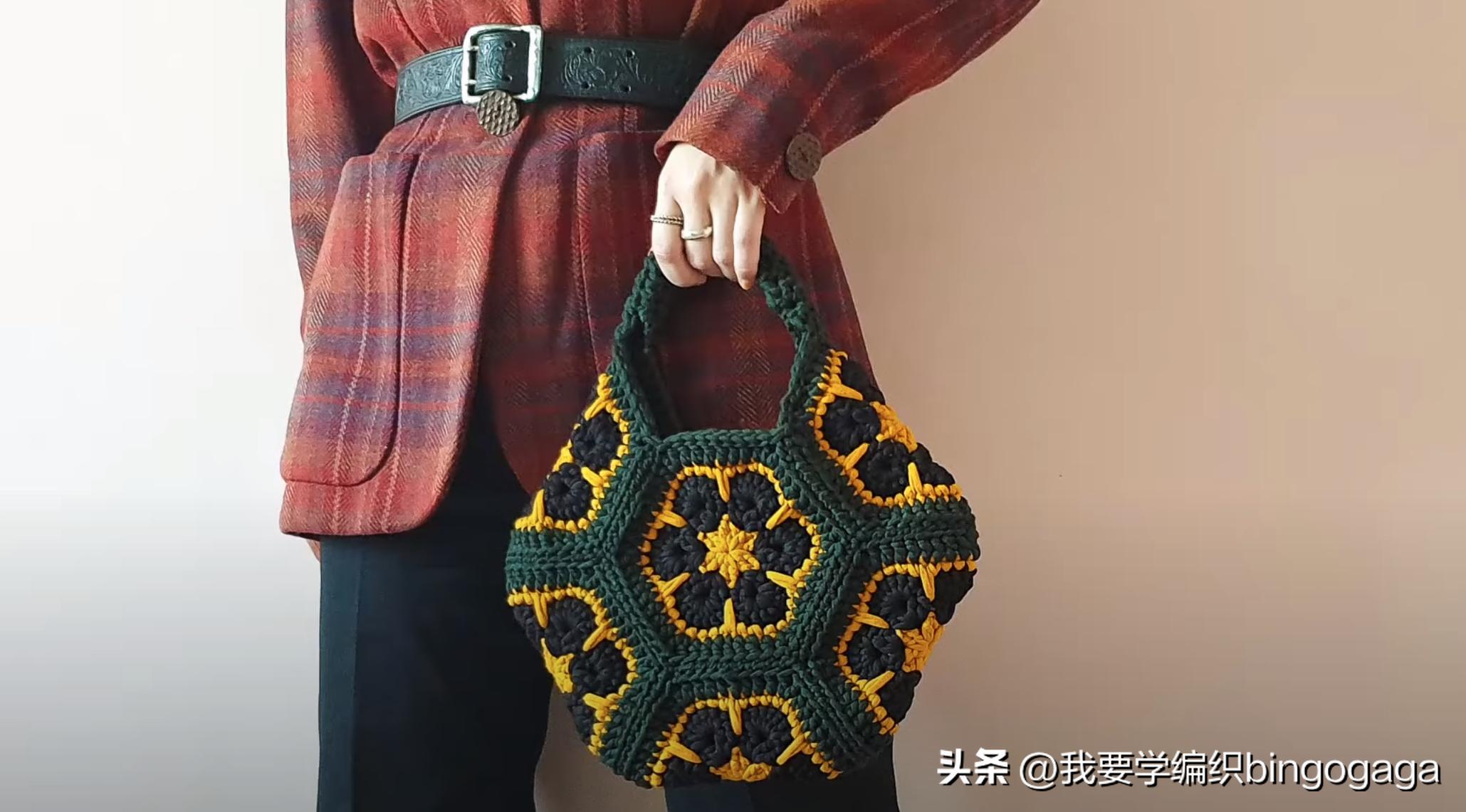 拼花包编织图解,教你编织漂亮的菠萝花包