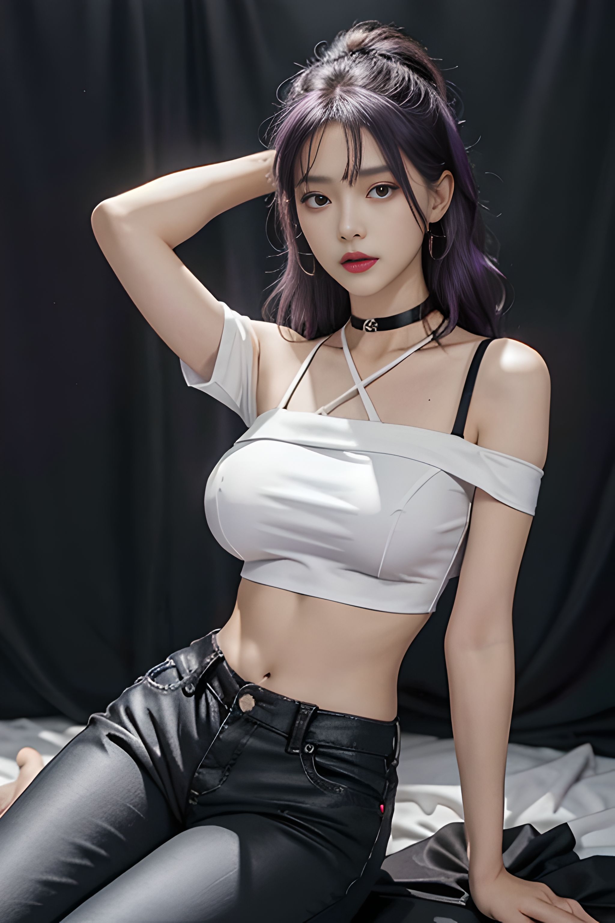 吊带上衣和紧身裤子拉丁舞服,黑色吊带背心蓝色紧身裤