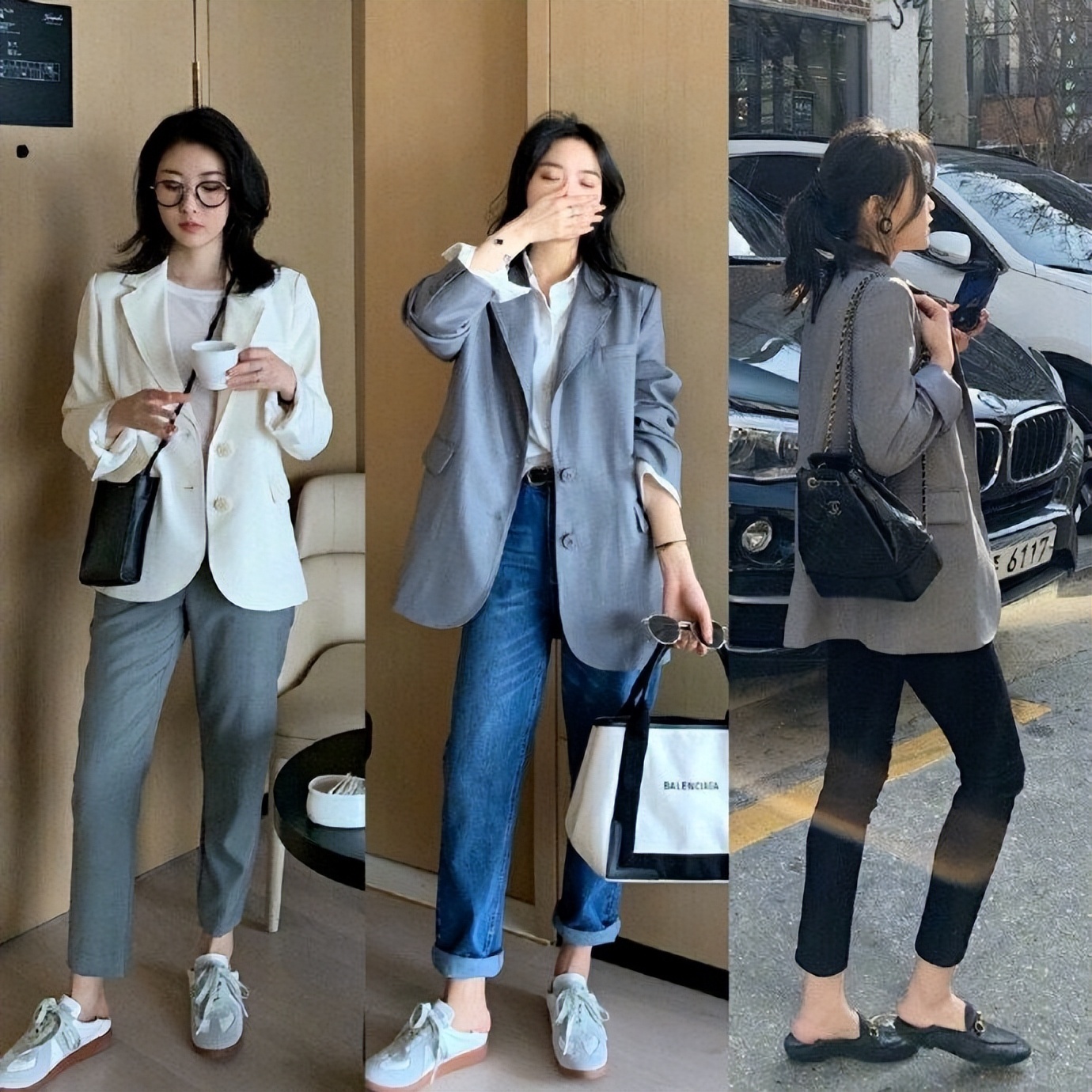 黑白灰格子小西装外套秋冬,黑白灰女士小西装