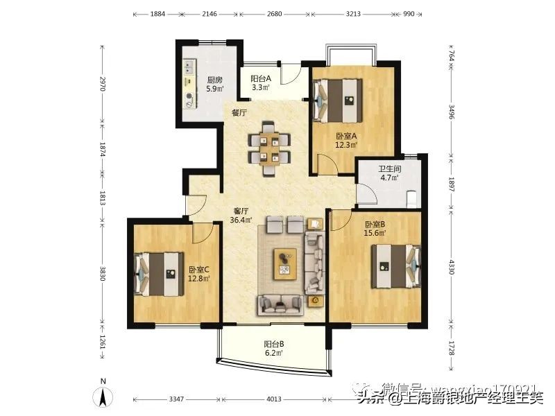 大华十八街区精装电梯三房125平!昌邑小学!交通便利!户型正气