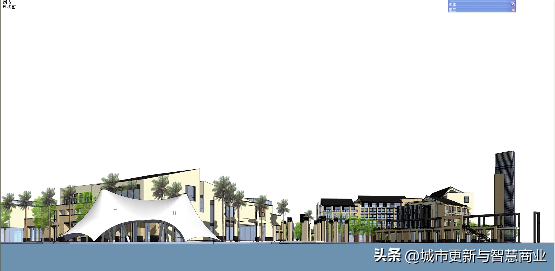 滨水公园su模型图片,苏州商业街su模型