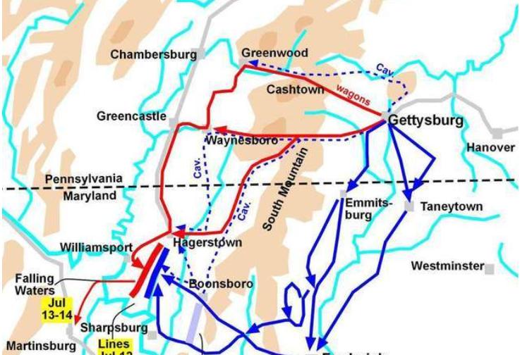 葛底斯堡战役进攻路线图,葛底斯堡南北战役