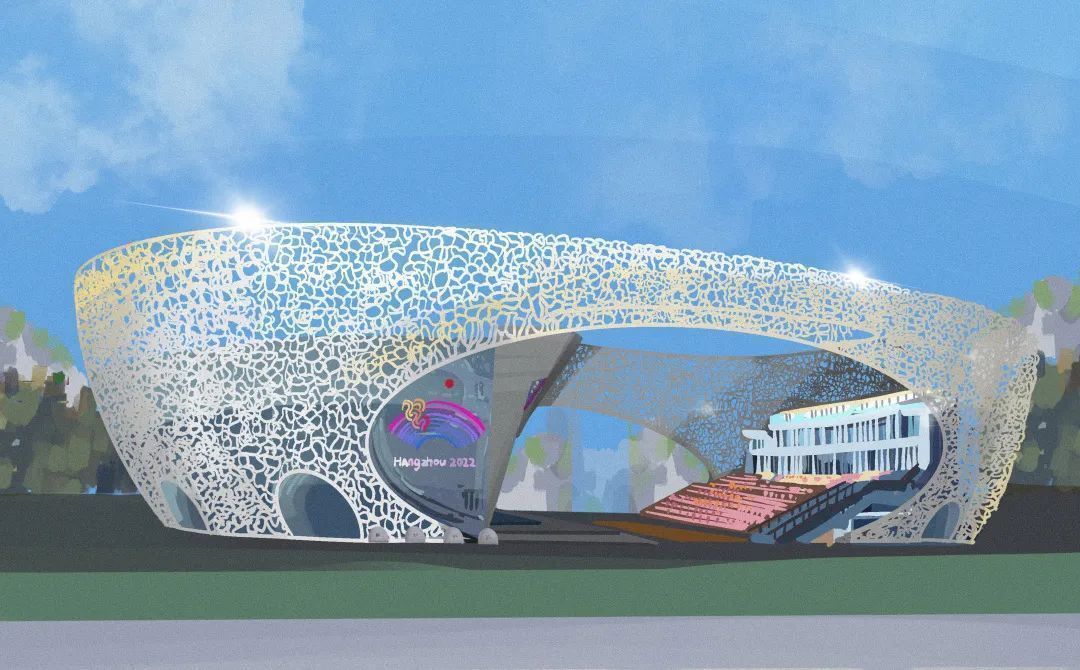 亚运场馆分布图手绘,亚运场馆创意绘画