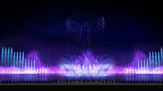 杭州下沙金沙湖喷泉,金沙县网红音乐喷泉